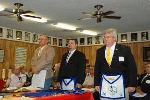 Worshipful Masters Elect Jerry Flowers Terrell #83 and Paul Vann Wells #915 with John Chapman Installing Marshall